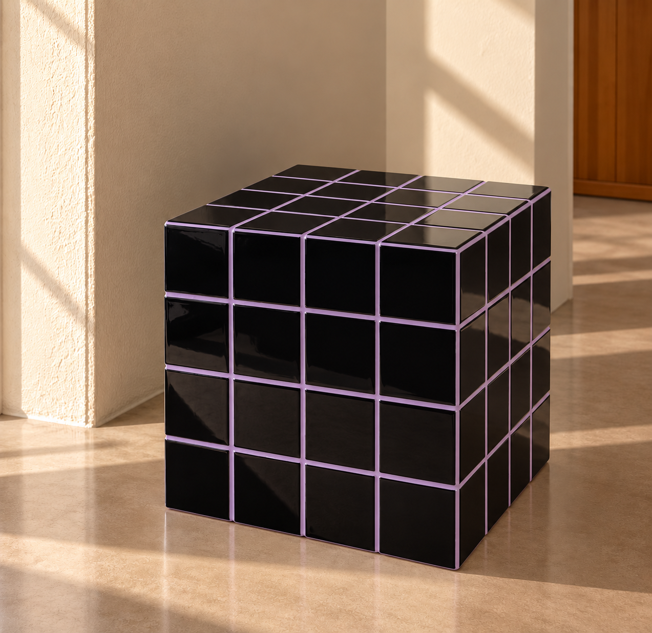 Table Cubique Noire - Joints Violet