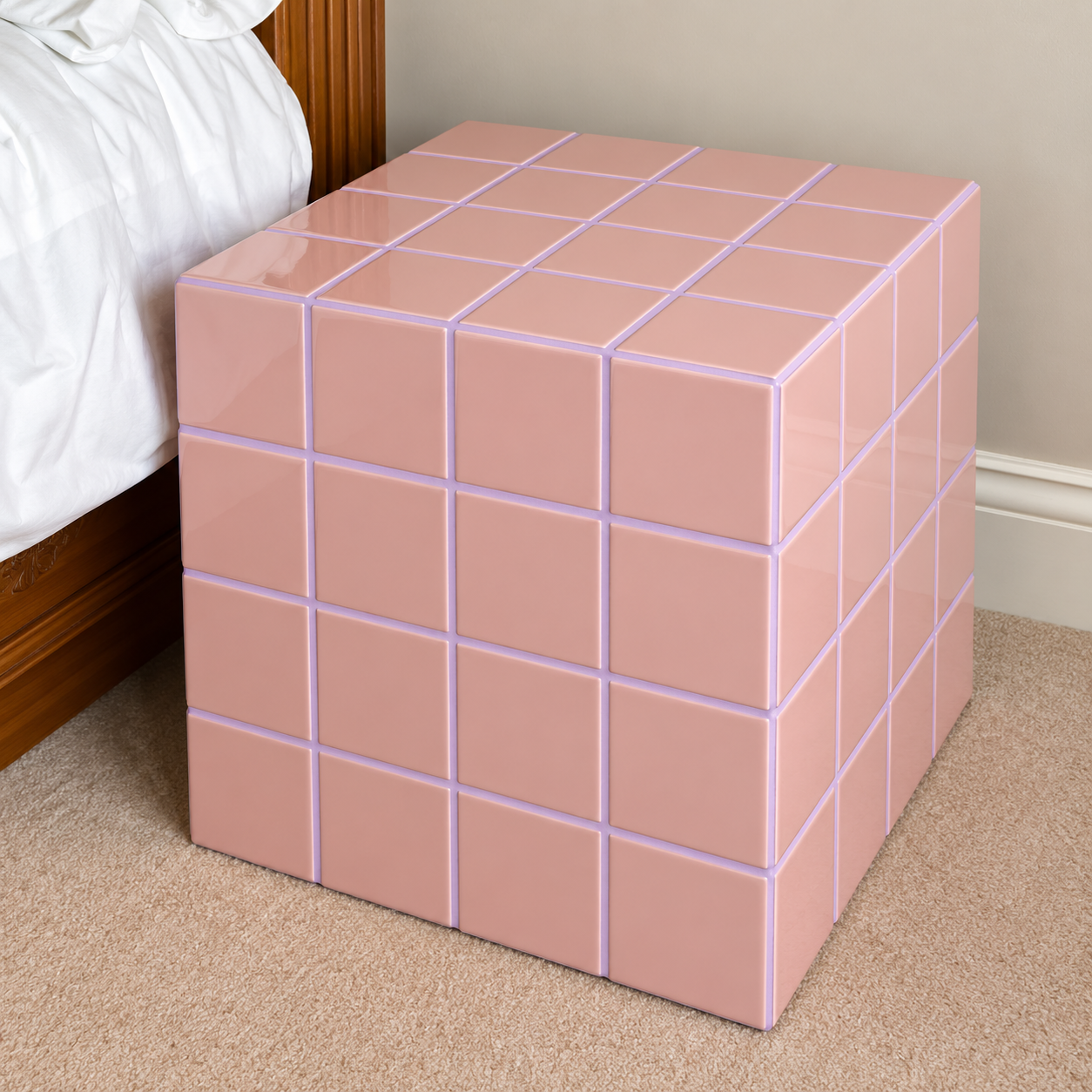 Table Cubique Rose Poudré - Joints Lilas